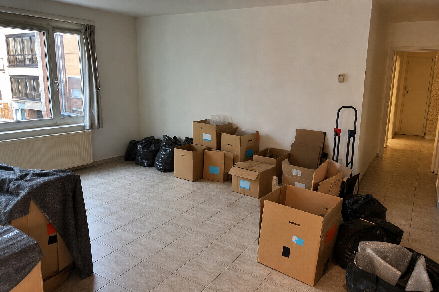 Vide appartement à Lanaken : avant, en cours et après — intervention en cours