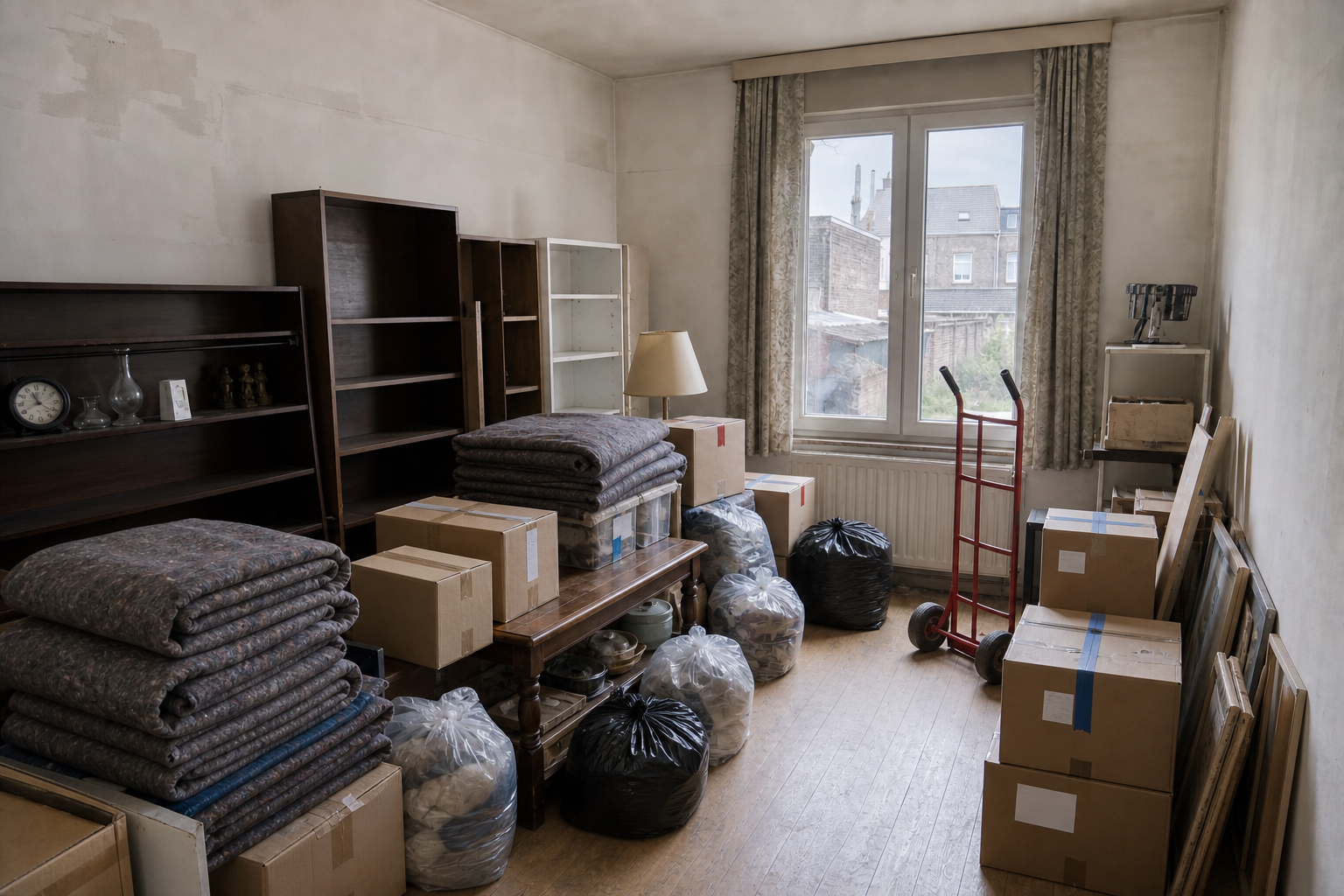 Vide maison mitoyenne à Lede : avant, en cours et après — intervention en cours