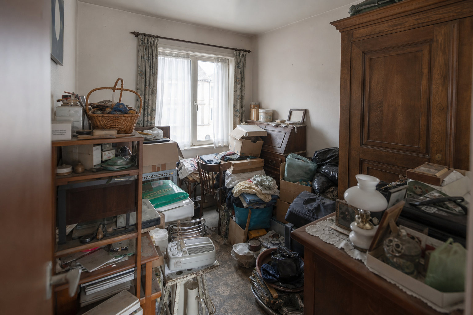 Débarras d'une habitation très encombrée à Ledegem : avant, en cours et après — avant débarras