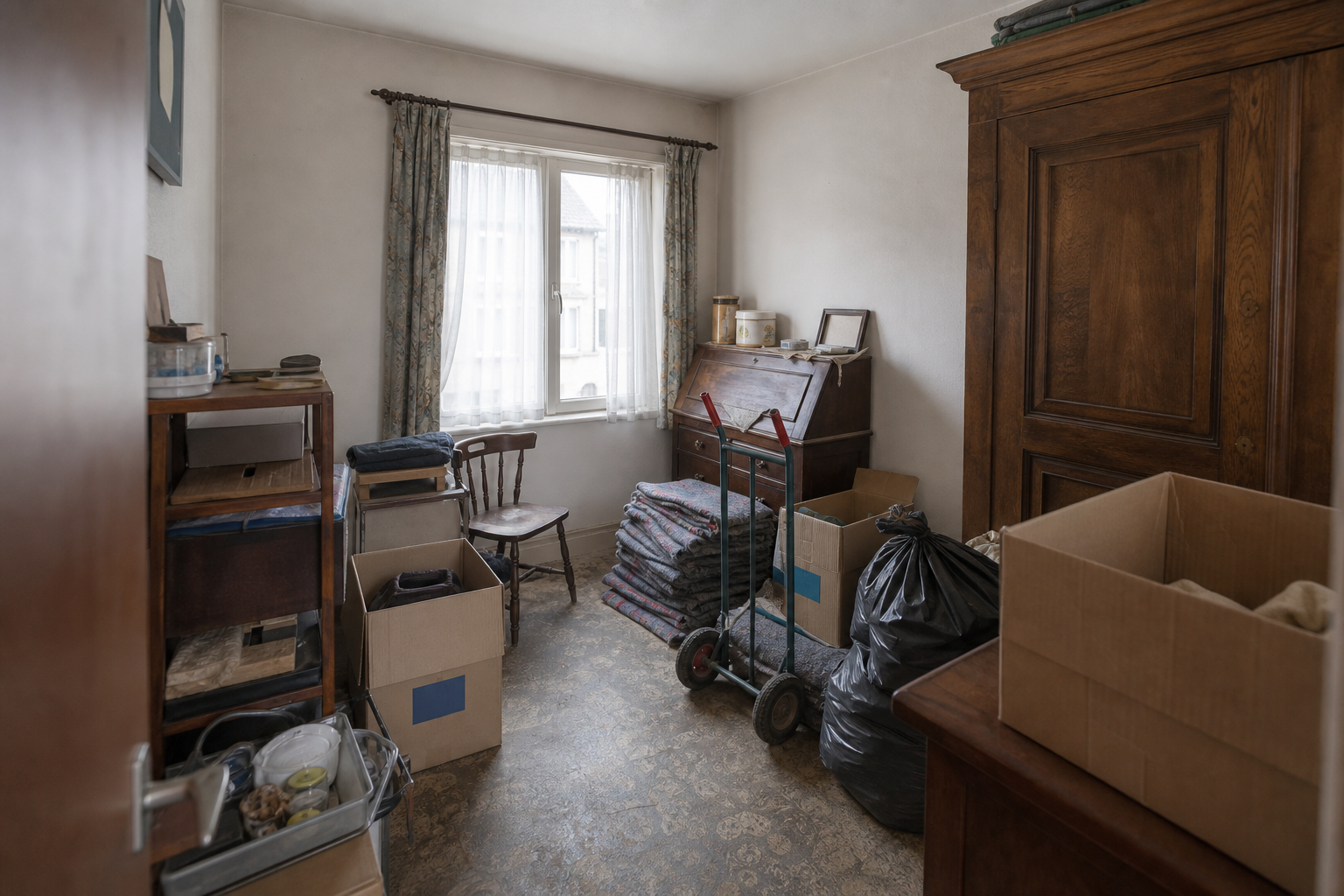 Débarras d'une habitation très encombrée à Ledegem : avant, en cours et après — intervention en cours