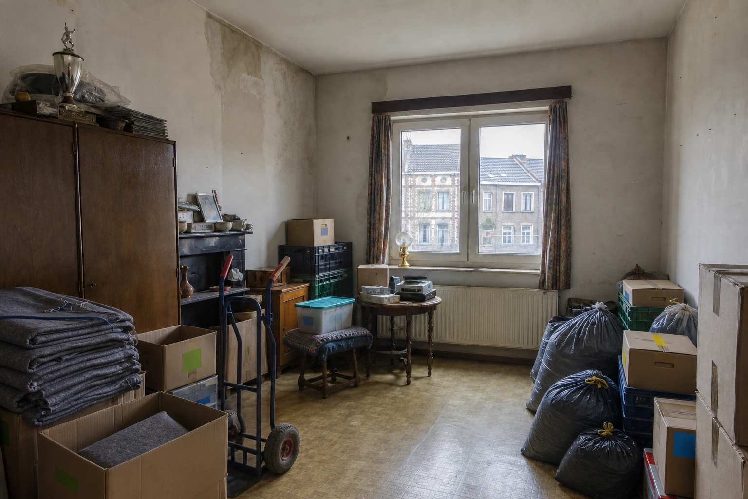 Vide maison ouvrière à Liedekerke : avant, en cours et après — intervention en cours
