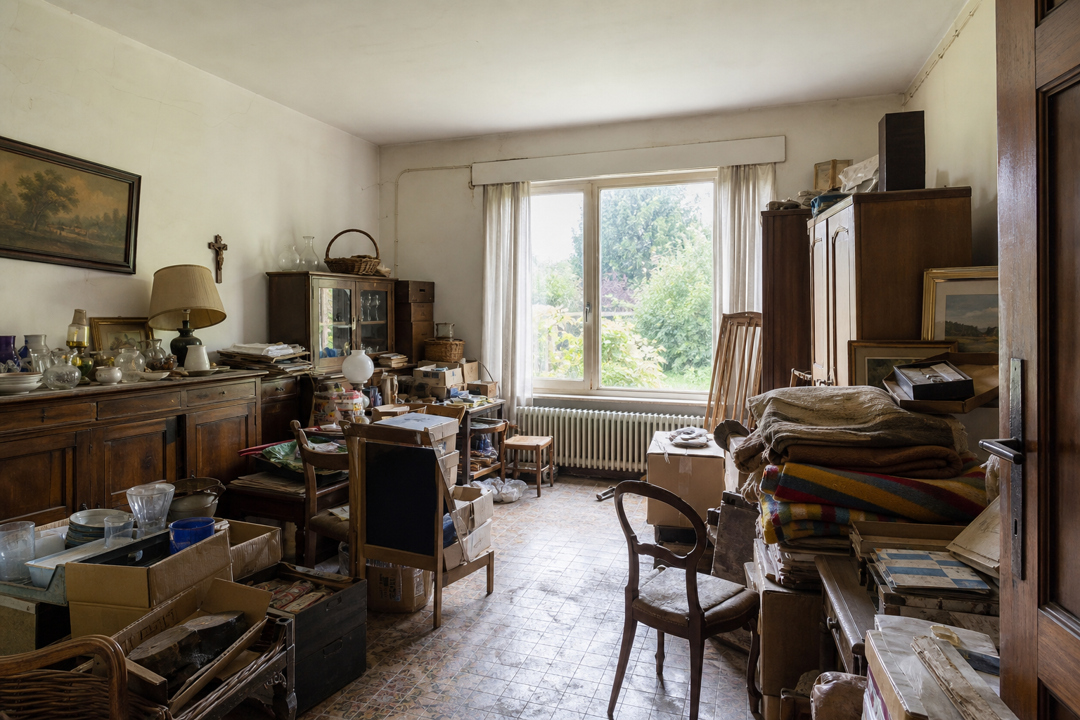 Vide maison villageoise avec grange à Lievegem : avant, en cours et après — avant débarras