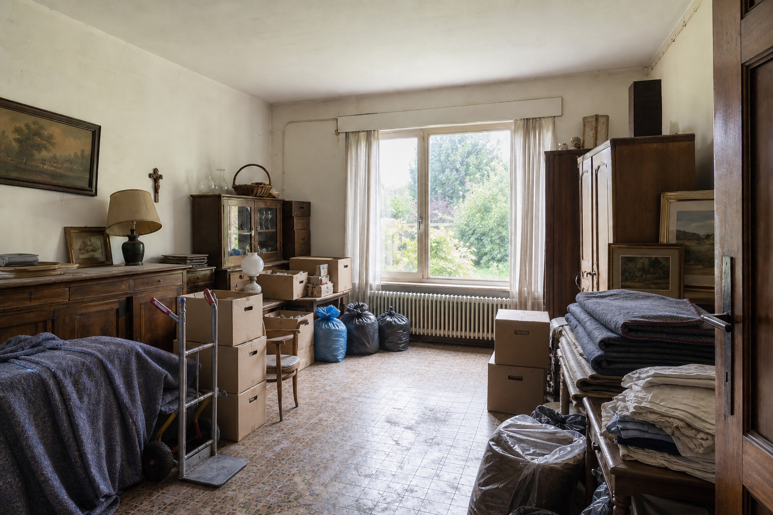 Vide maison villageoise avec grange à Lievegem : avant, en cours et après — intervention en cours