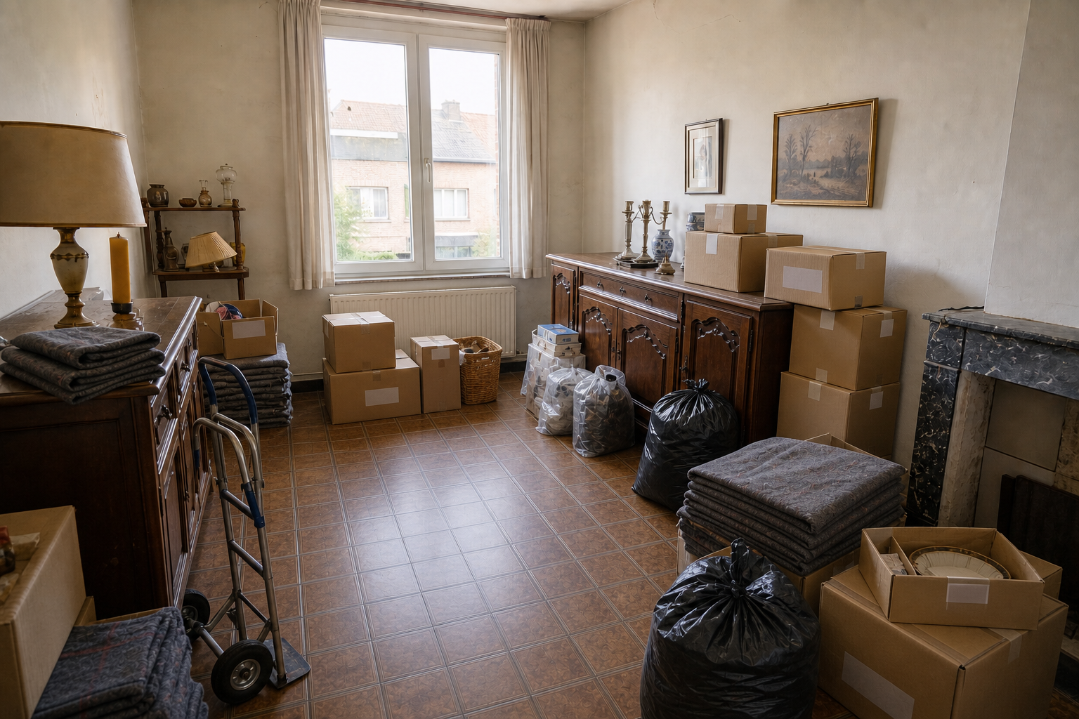 Vide maison de rangée à Lontzen : avant, en cours et après — intervention en cours