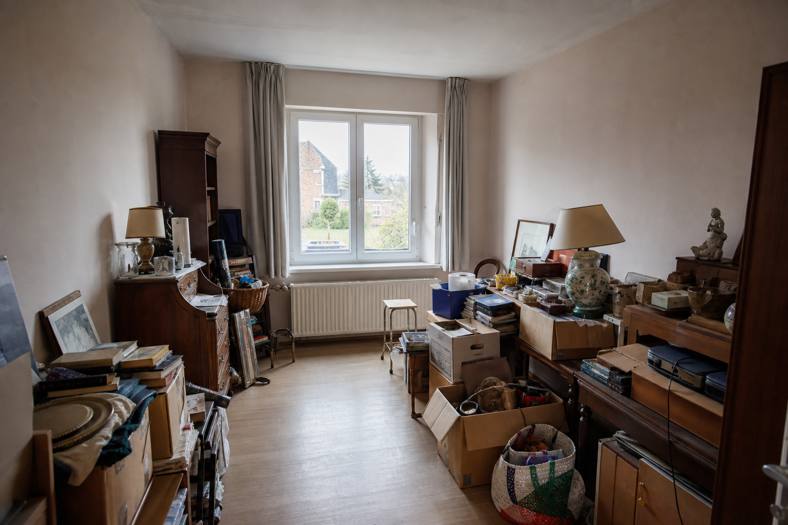 Vide maison quatre façades à Lubbeek : avant, en cours et après — avant débarras