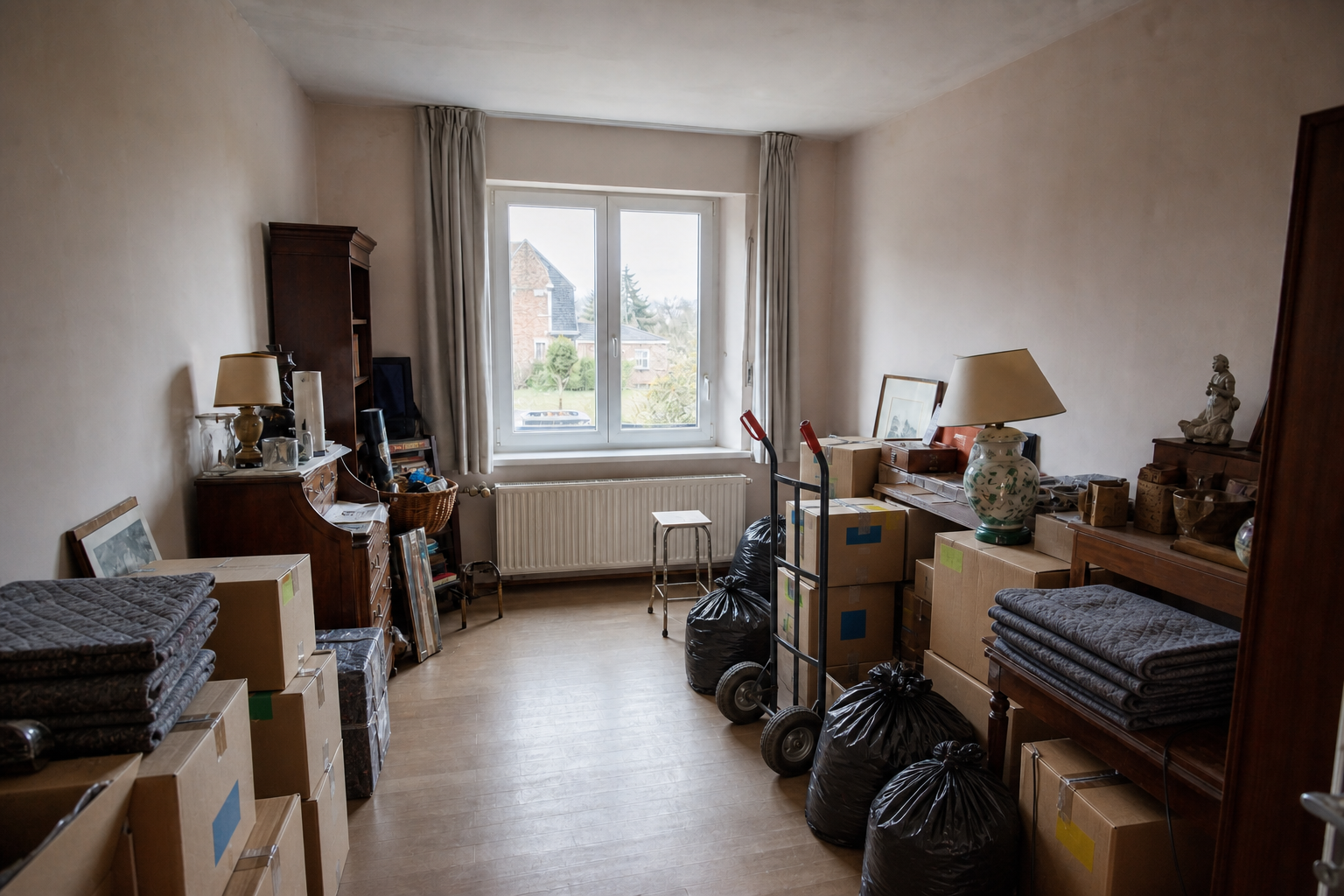 Vide maison quatre façades à Lubbeek : avant, en cours et après — intervention en cours