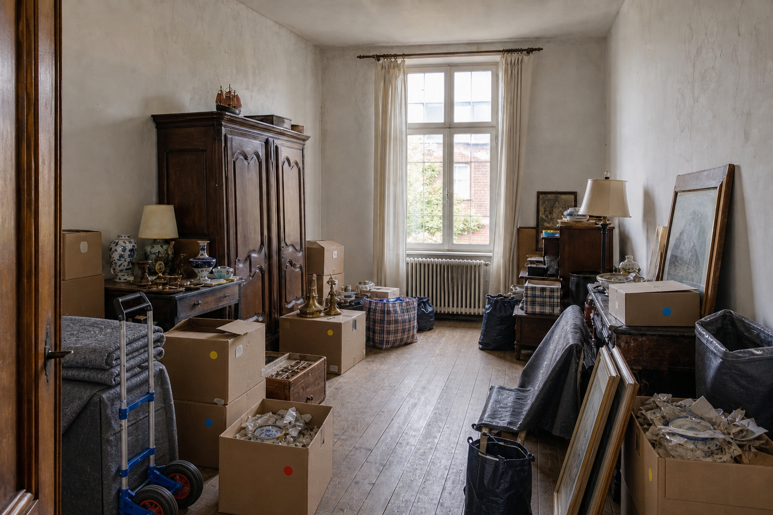 Vide maison de maître à Maaseik : avant, en cours et après — intervention en cours