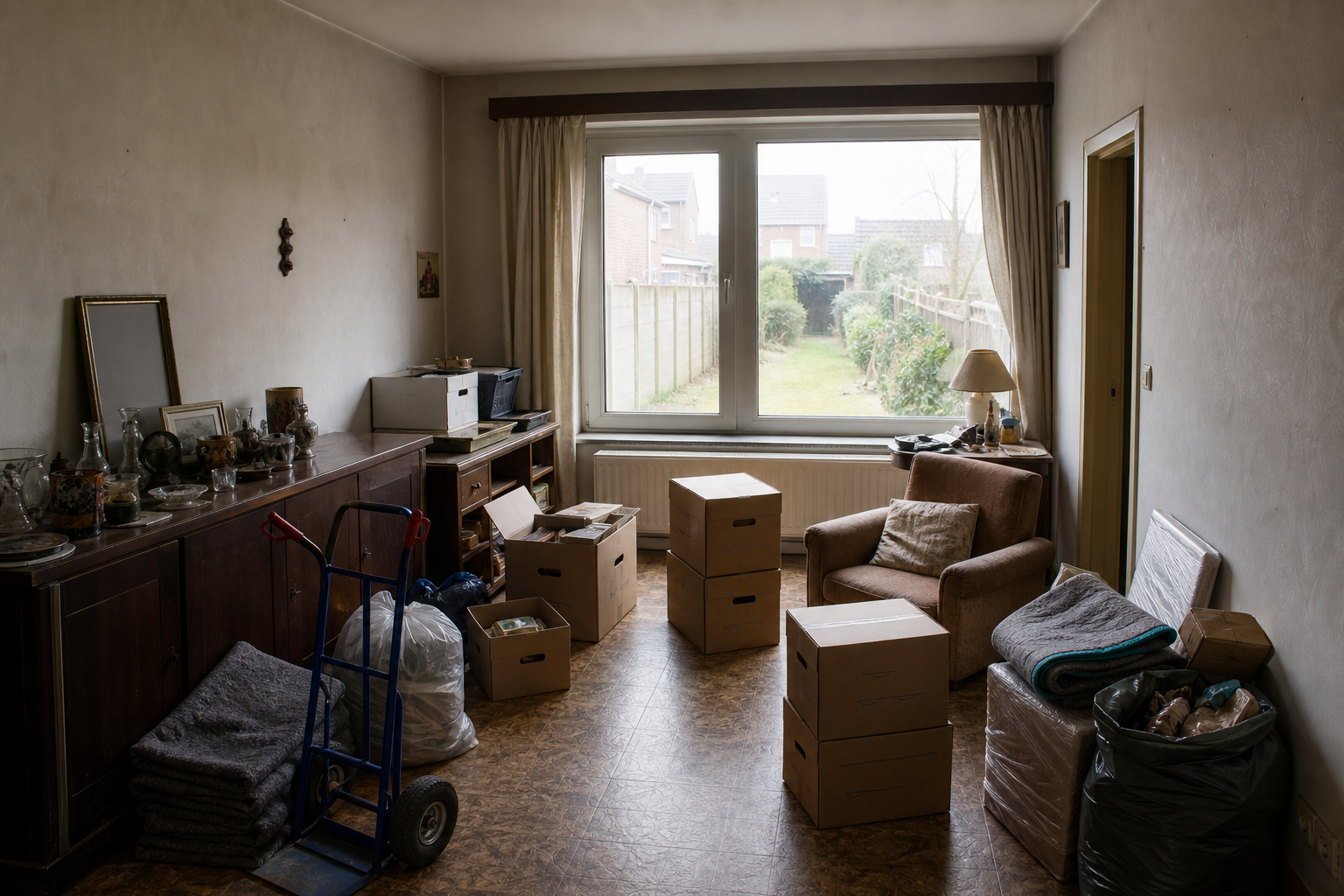 Vide maison de cité minière à Maasmechelen : avant, en cours et après — intervention en cours