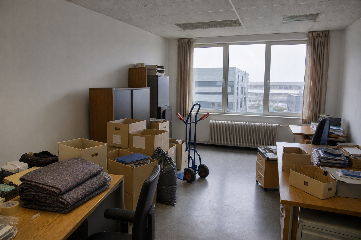 Vide bureaux à Machelen : avant, en cours et après — intervention en cours