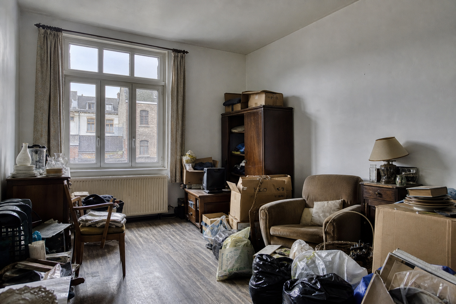 Vide appartement en centre-ville à Malmedy : avant, en cours et après — avant débarras