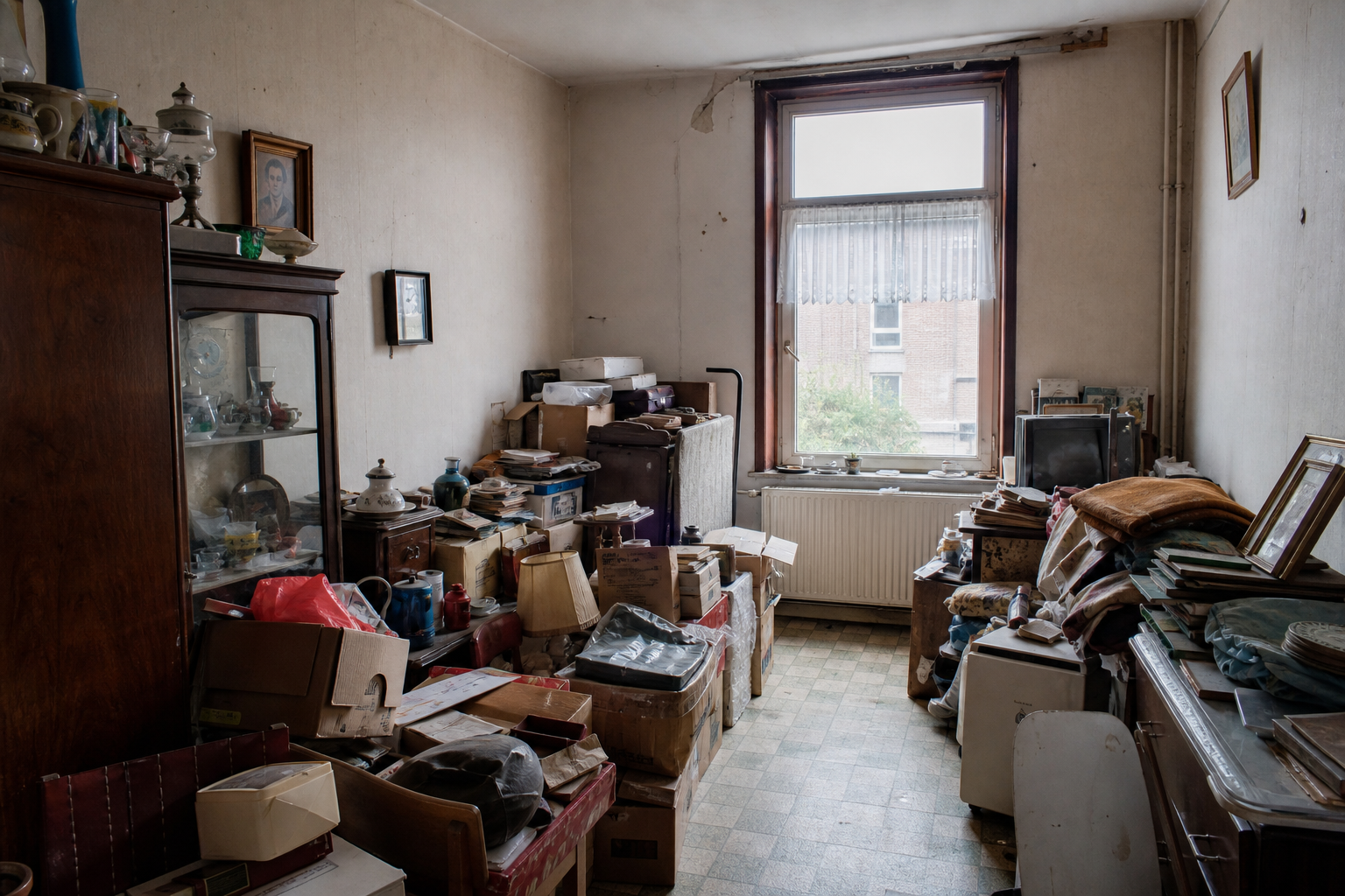 Vide maison ouvrière mitoyenne à Manage : avant, en cours et après — avant débarras