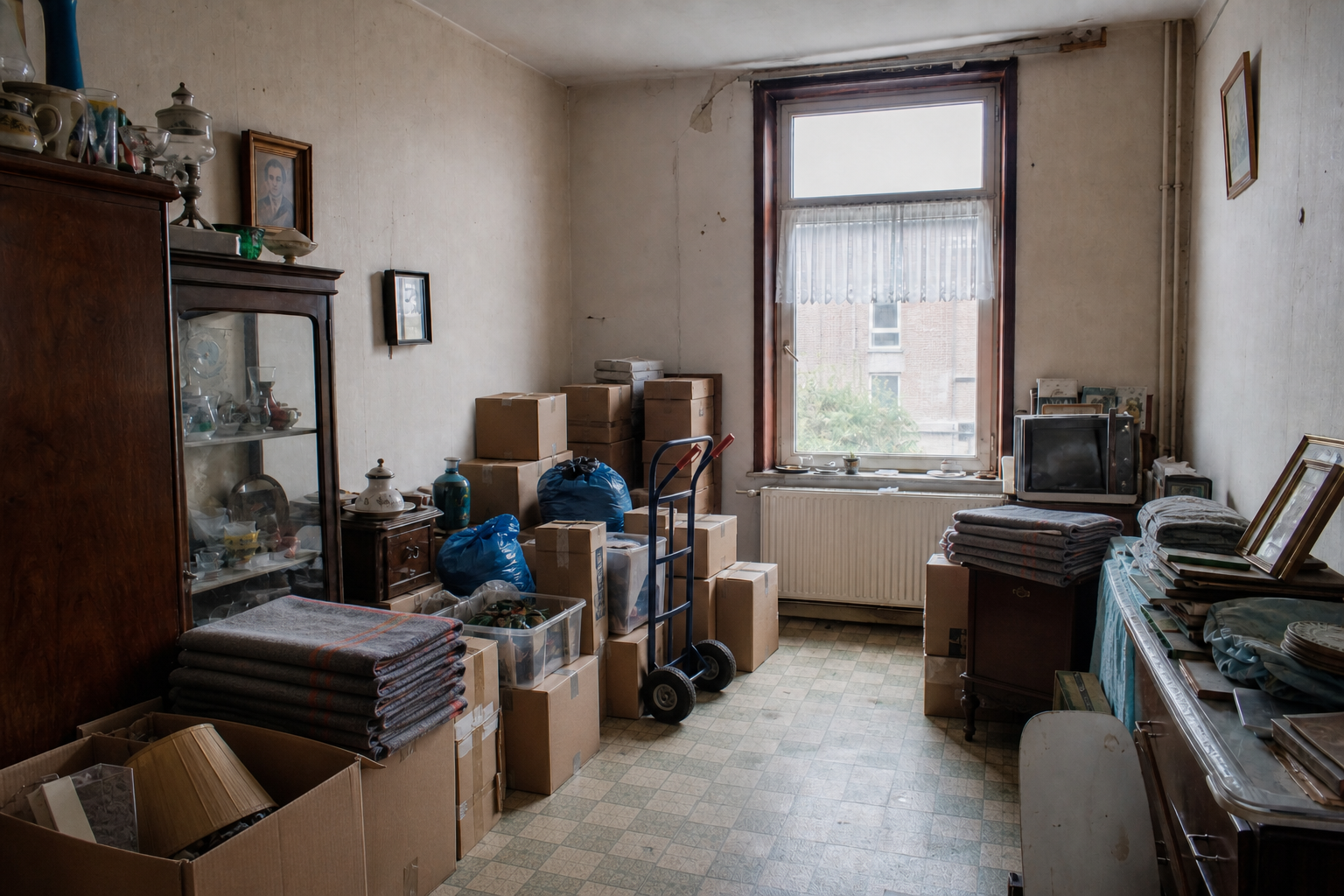 Vide maison ouvrière mitoyenne à Manage : avant, en cours et après — intervention en cours