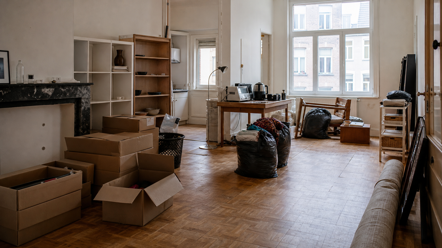Vide appartement à Mechelen : avant, en cours et après — intervention en cours
