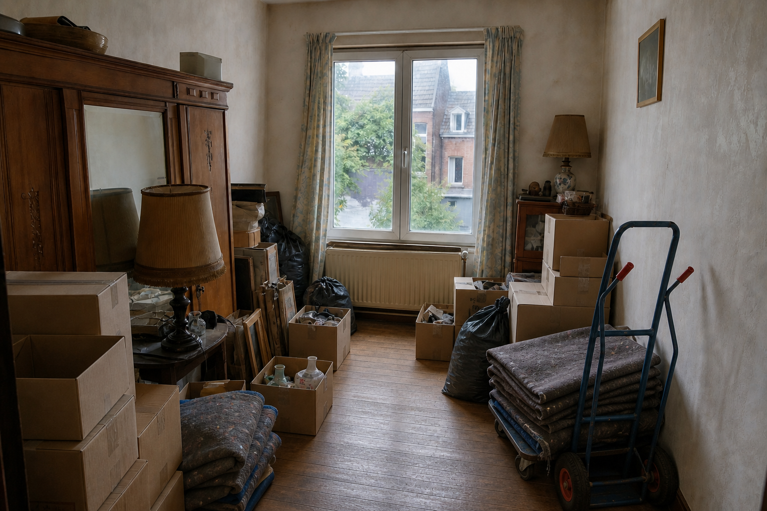 Vide maison mitoyenne avec grenier à Menen : avant, en cours et après — intervention en cours