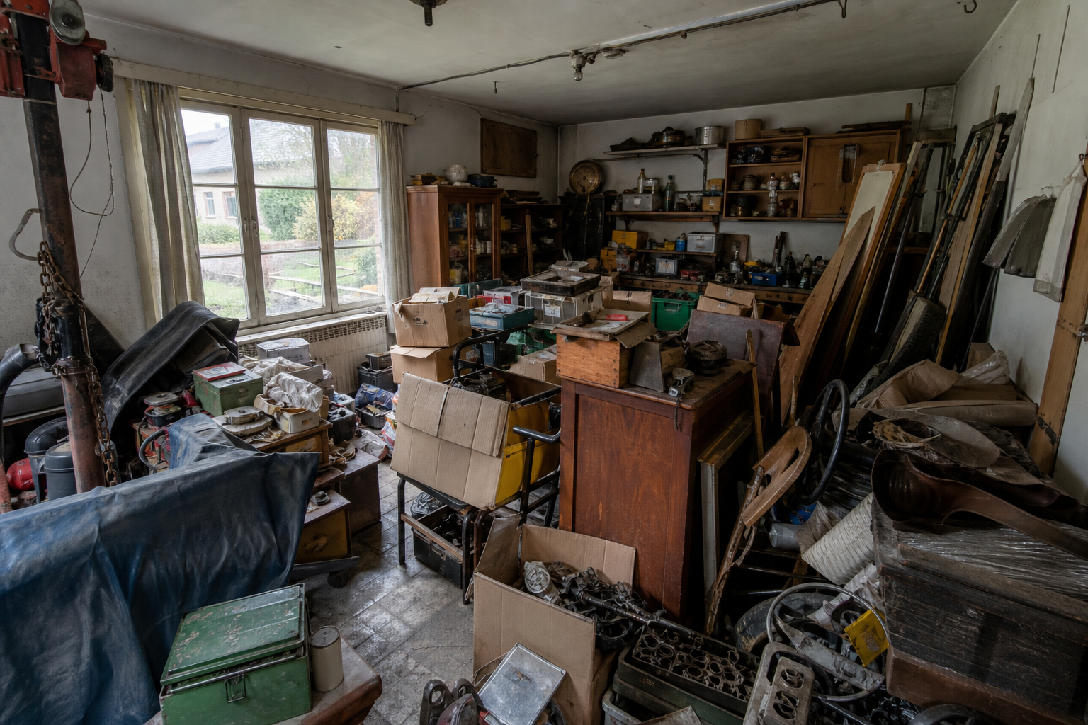 Vide garage-atelier à Mettet : avant, en cours et après — avant débarras