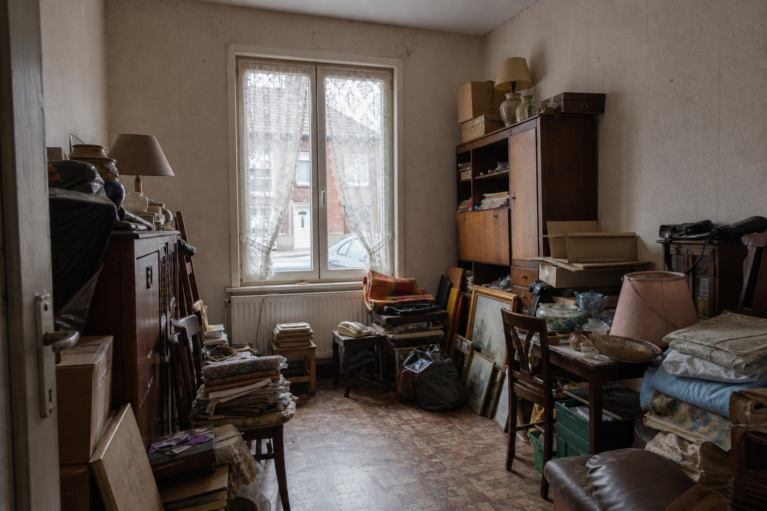 Vide maison ouvrière à Meulebeke : avant, en cours et après — avant débarras