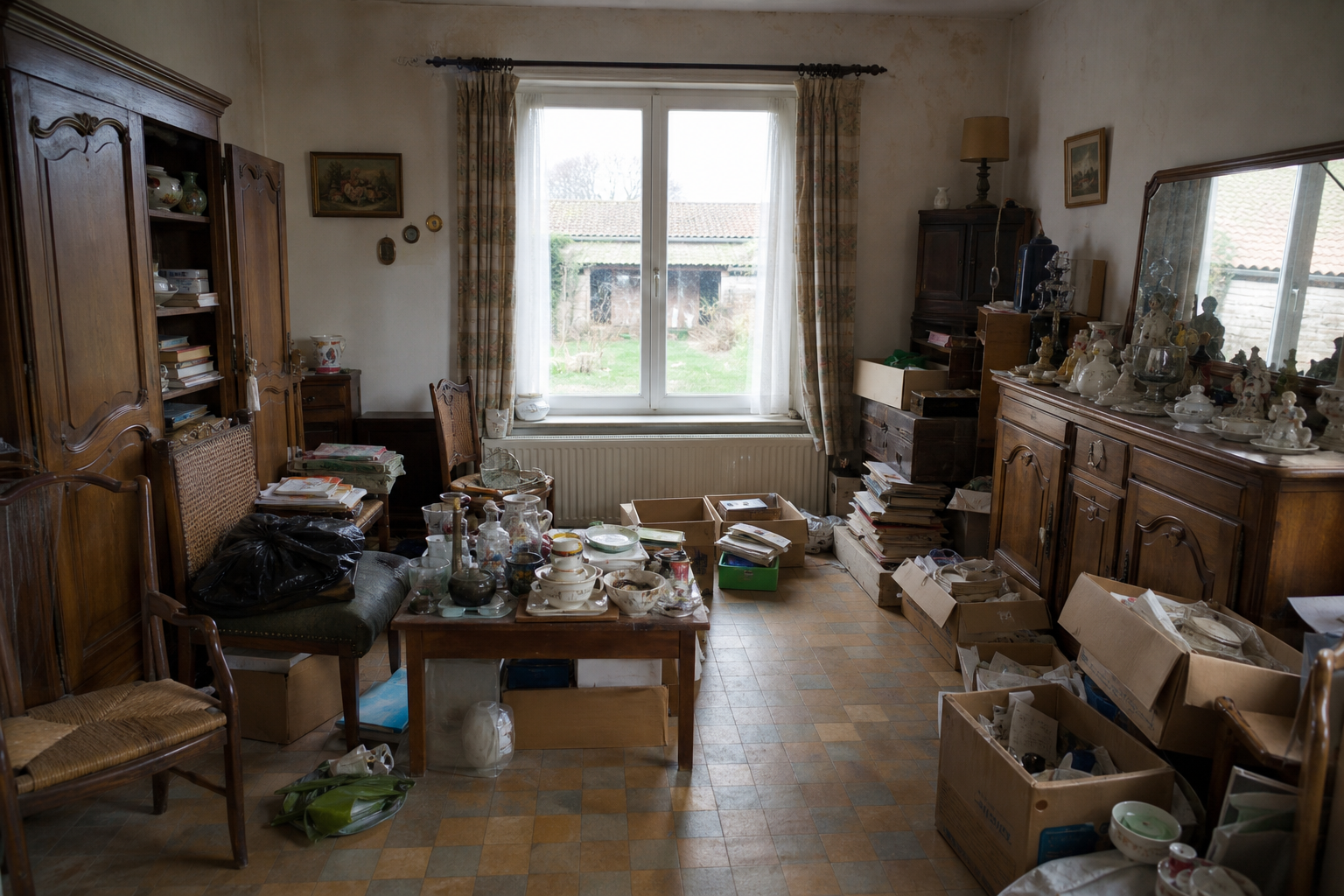 Vide maison villageoise à Moerbeke : avant, en cours et après — avant débarras