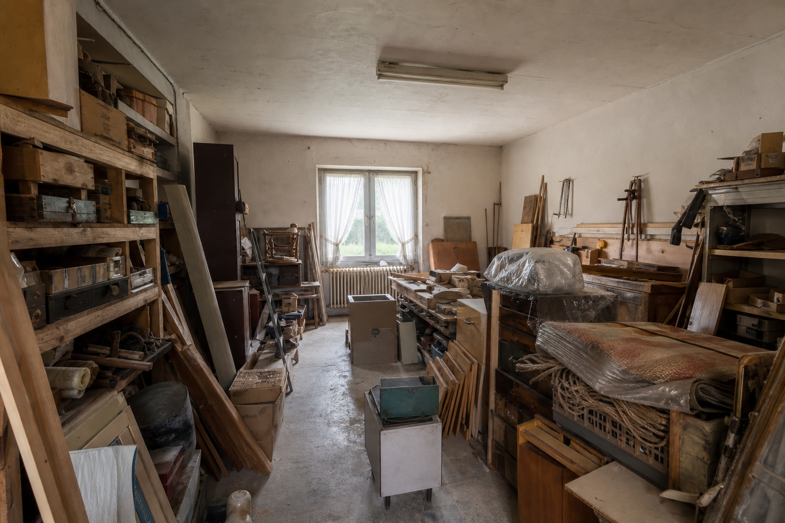 Vide garage-atelier à Momignies : avant, en cours et après — avant débarras