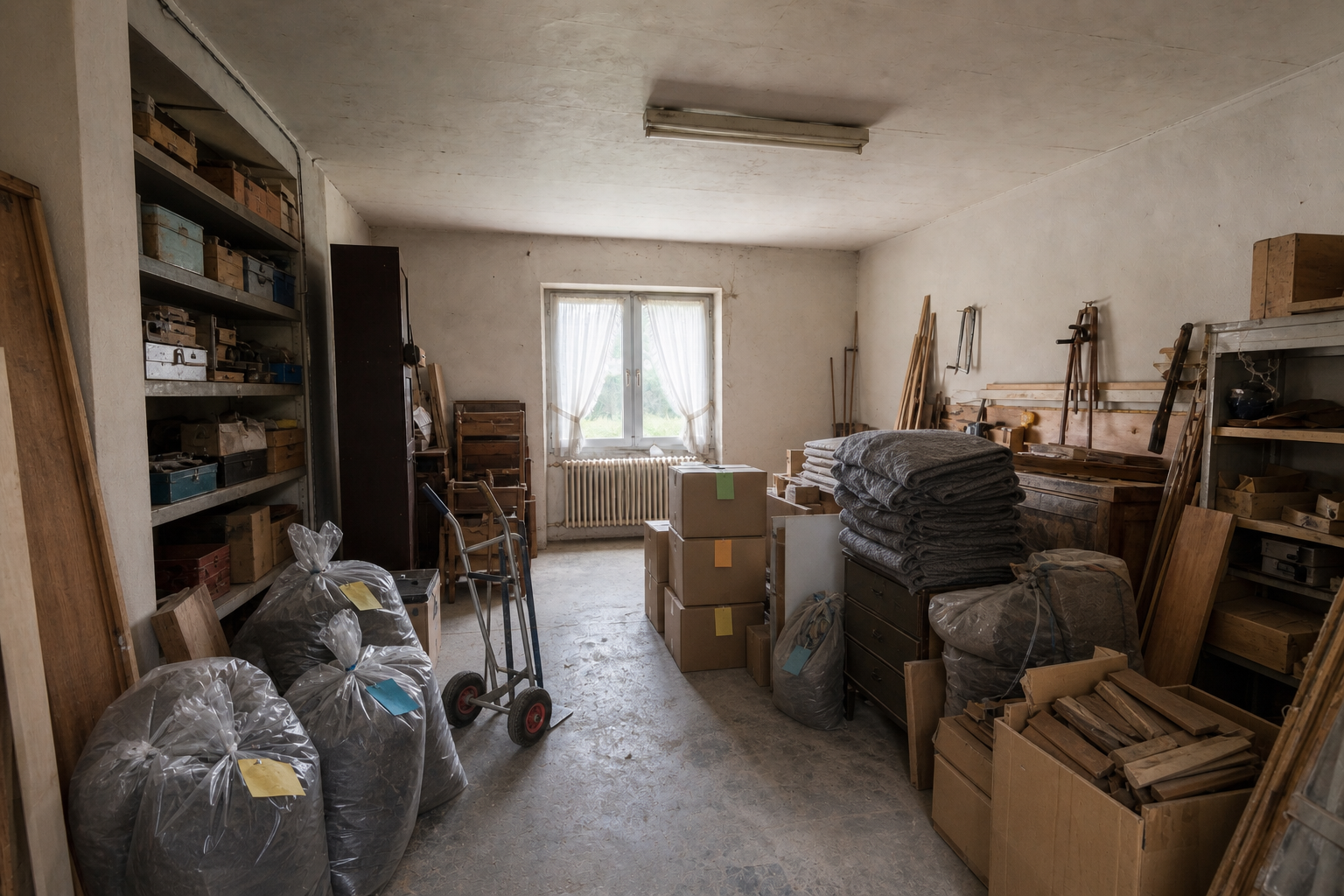 Vide garage-atelier à Momignies : avant, en cours et après — intervention en cours