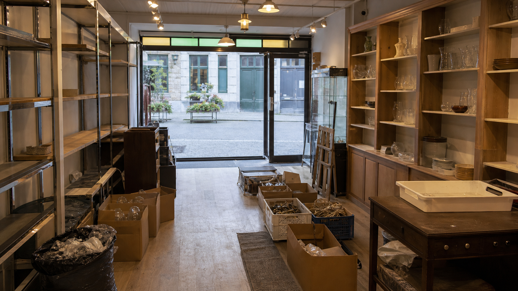 Vide magasin à Mons : avant, en cours et après — intervention en cours