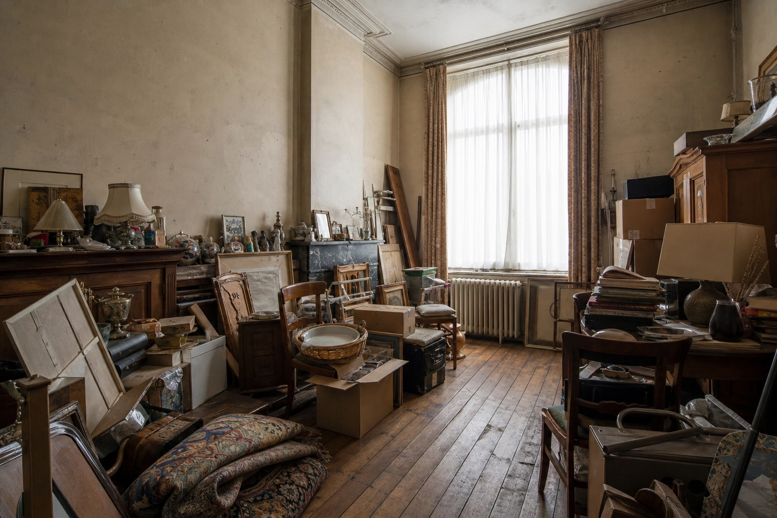 Vide maison de maître à Morlanwelz : avant, en cours et après — avant débarras