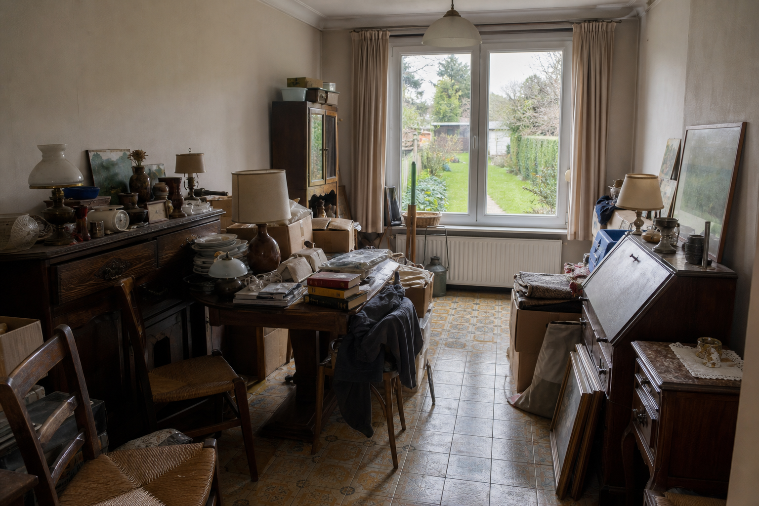 Vide maison mitoyenne à Mortsel : avant, en cours et après — avant débarras