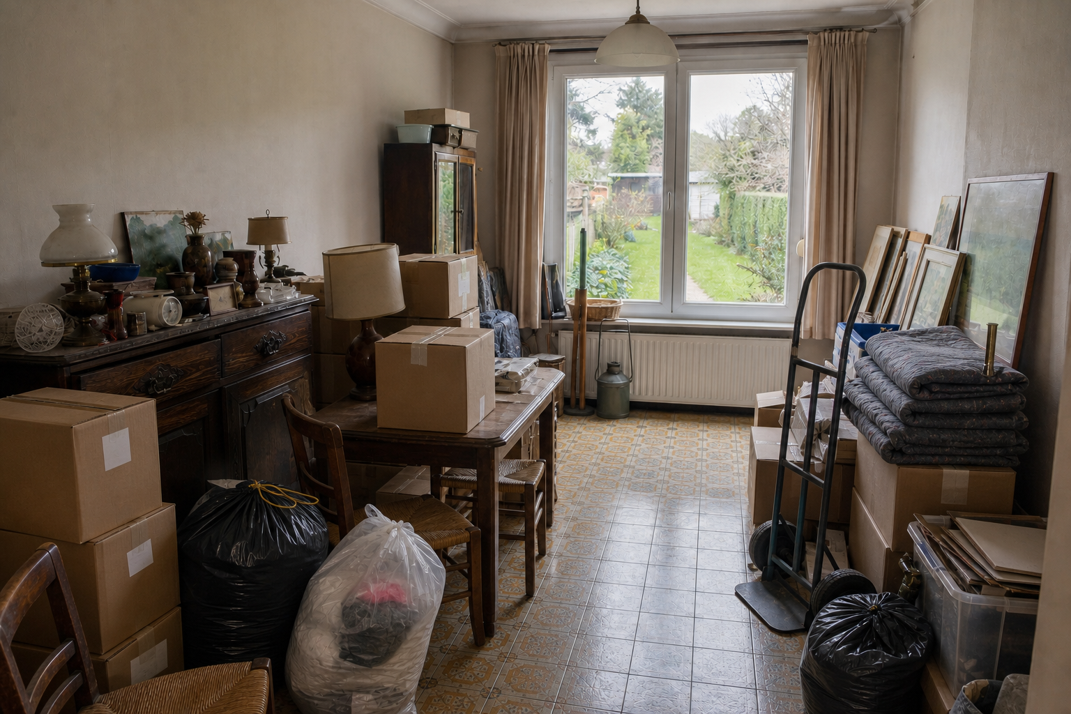 Vide maison mitoyenne à Mortsel : avant, en cours et après — intervention en cours