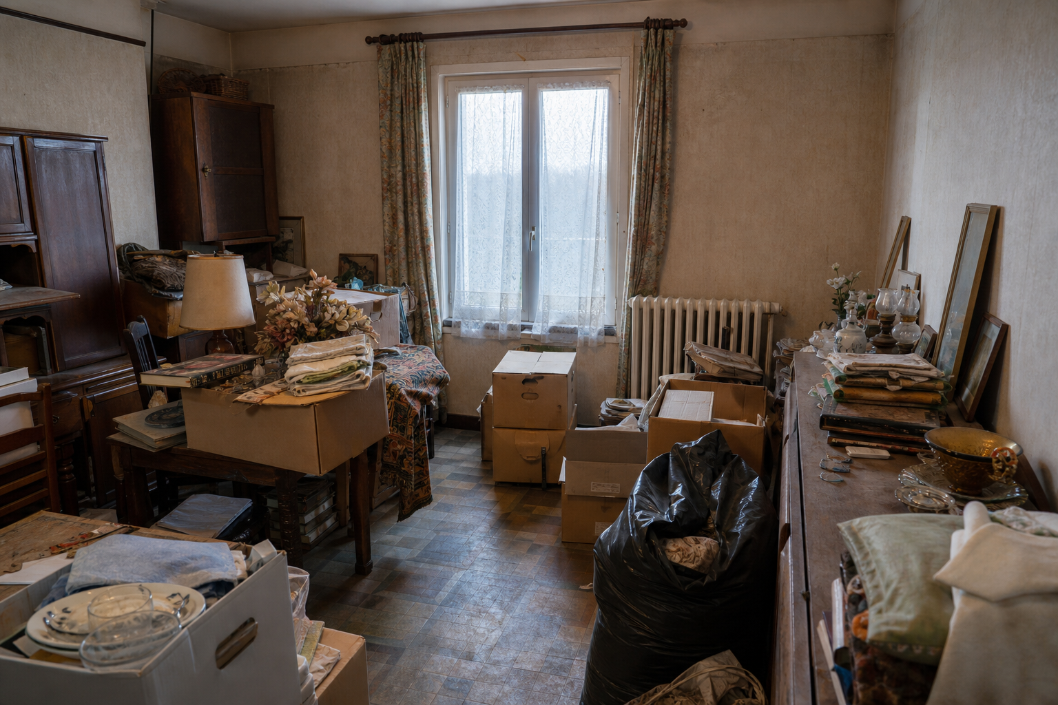 Vide maison ouvrière à Musson : avant, en cours et après — avant débarras