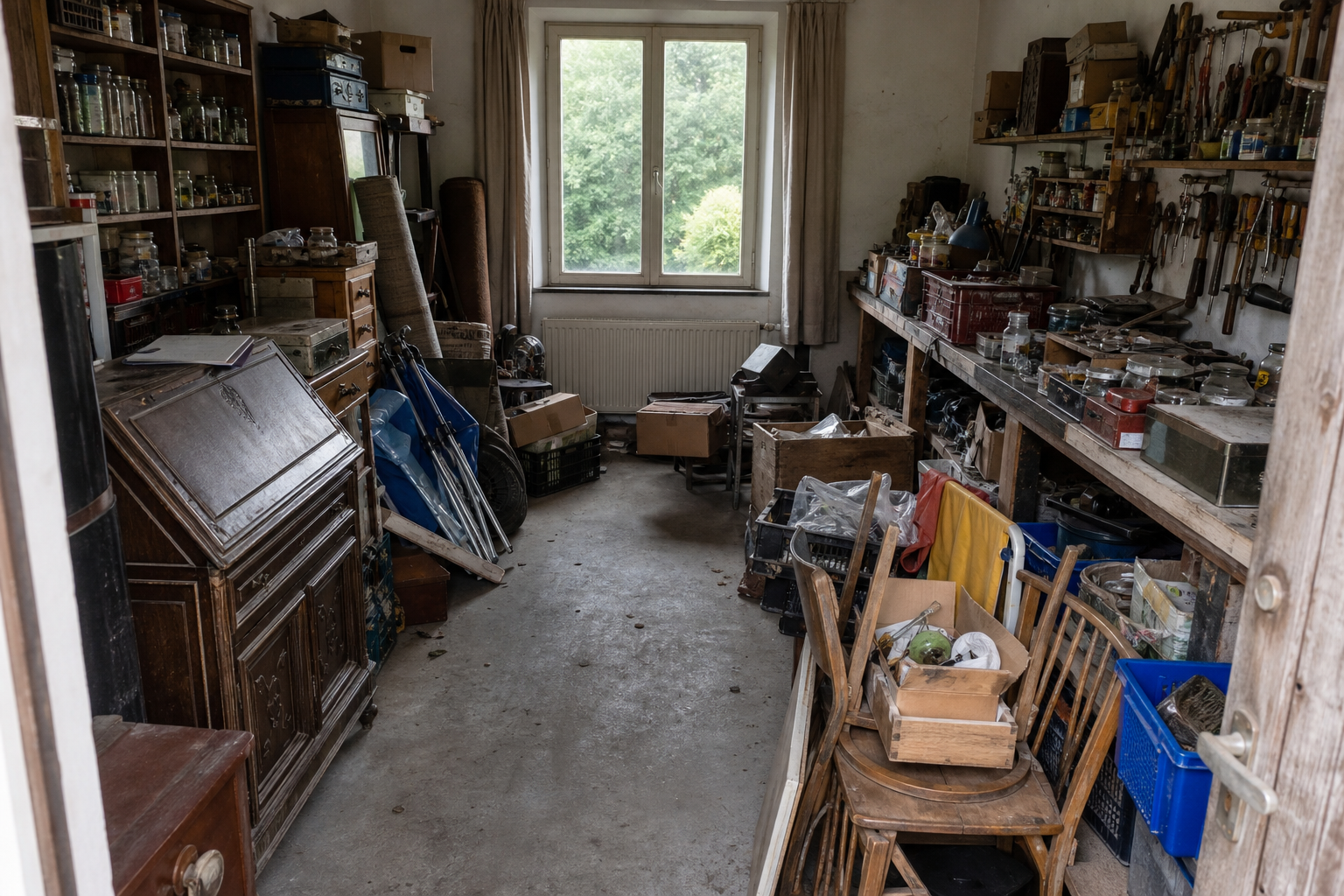 Vide maison avec garage-atelier à Neufchâteau : avant, en cours et après — avant débarras