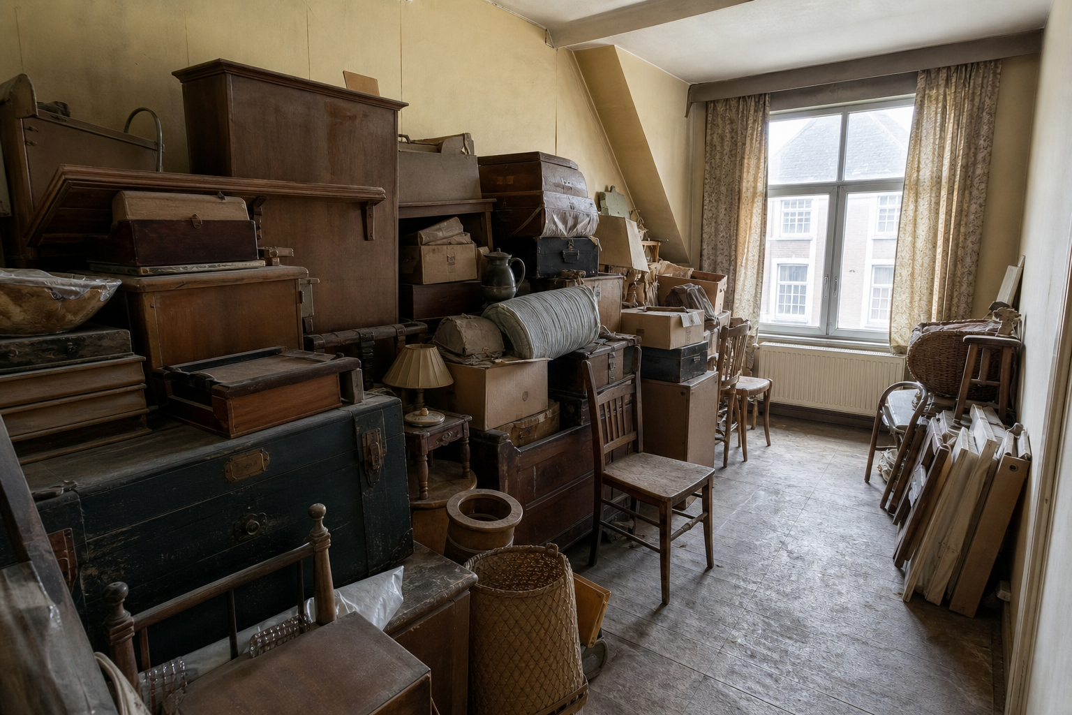 Débarras de cave et grenier à Ninove : avant, en cours et après — avant débarras