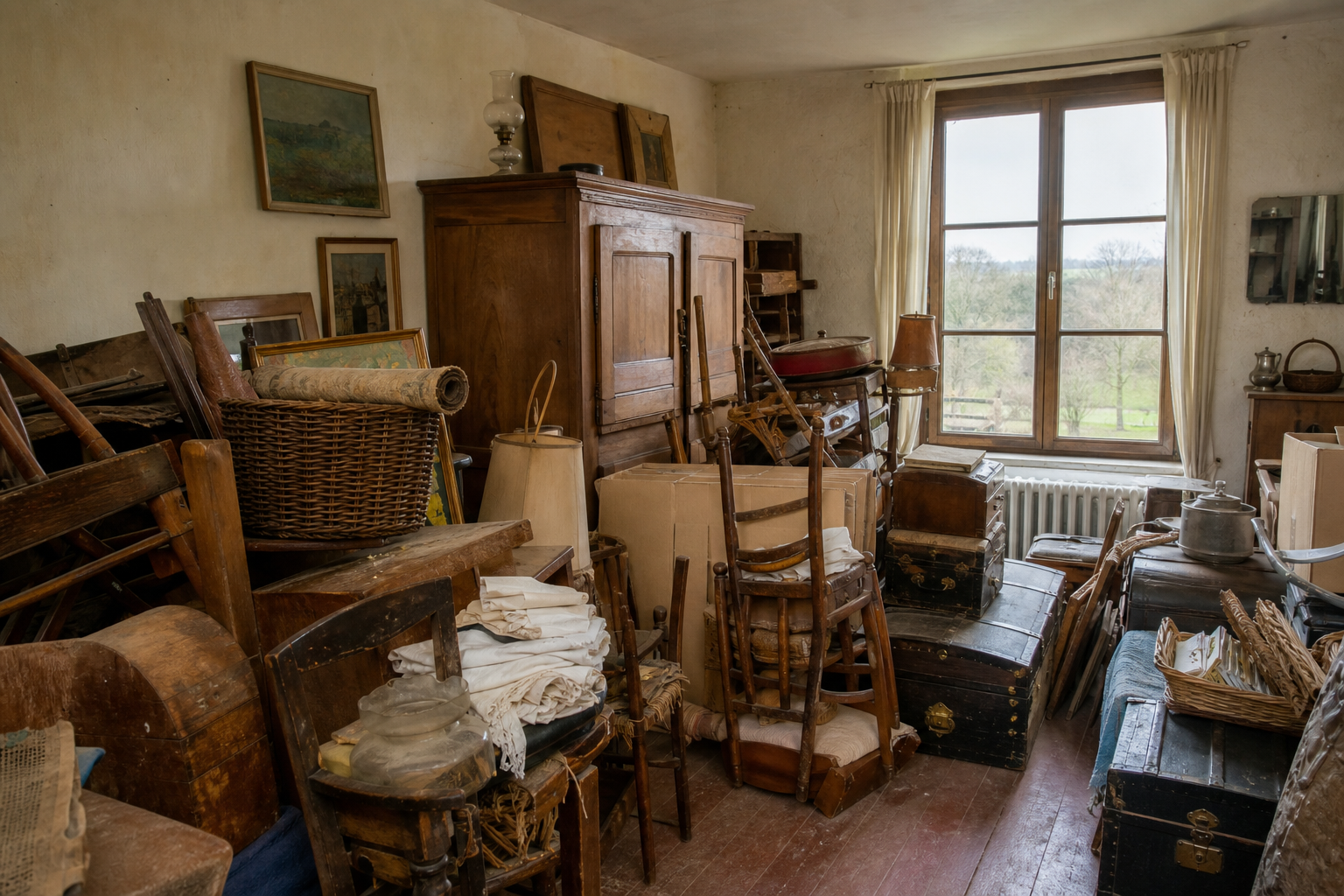 Vide maison villageoise avec grange à Ohey : avant, en cours et après — avant débarras