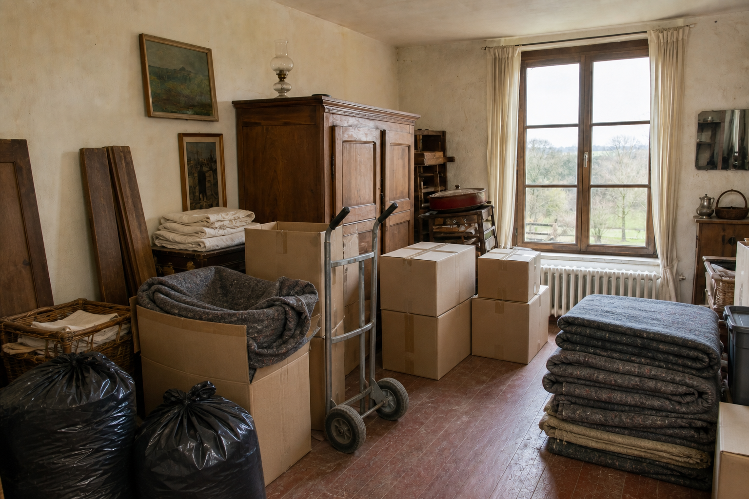 Vide maison villageoise avec grange à Ohey : avant, en cours et après — intervention en cours