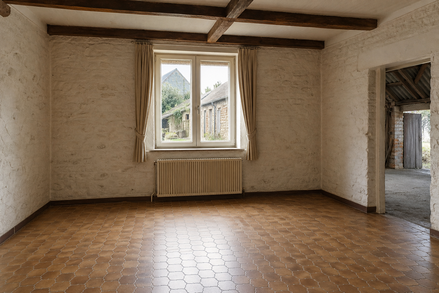 Vide maison villageoise avec grange à Olne : avant, en cours et après — après débarras