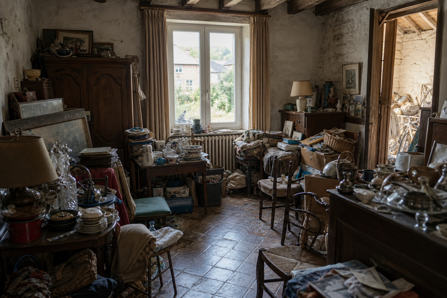 Vide maison villageoise avec grange à Olne : avant, en cours et après — avant débarras