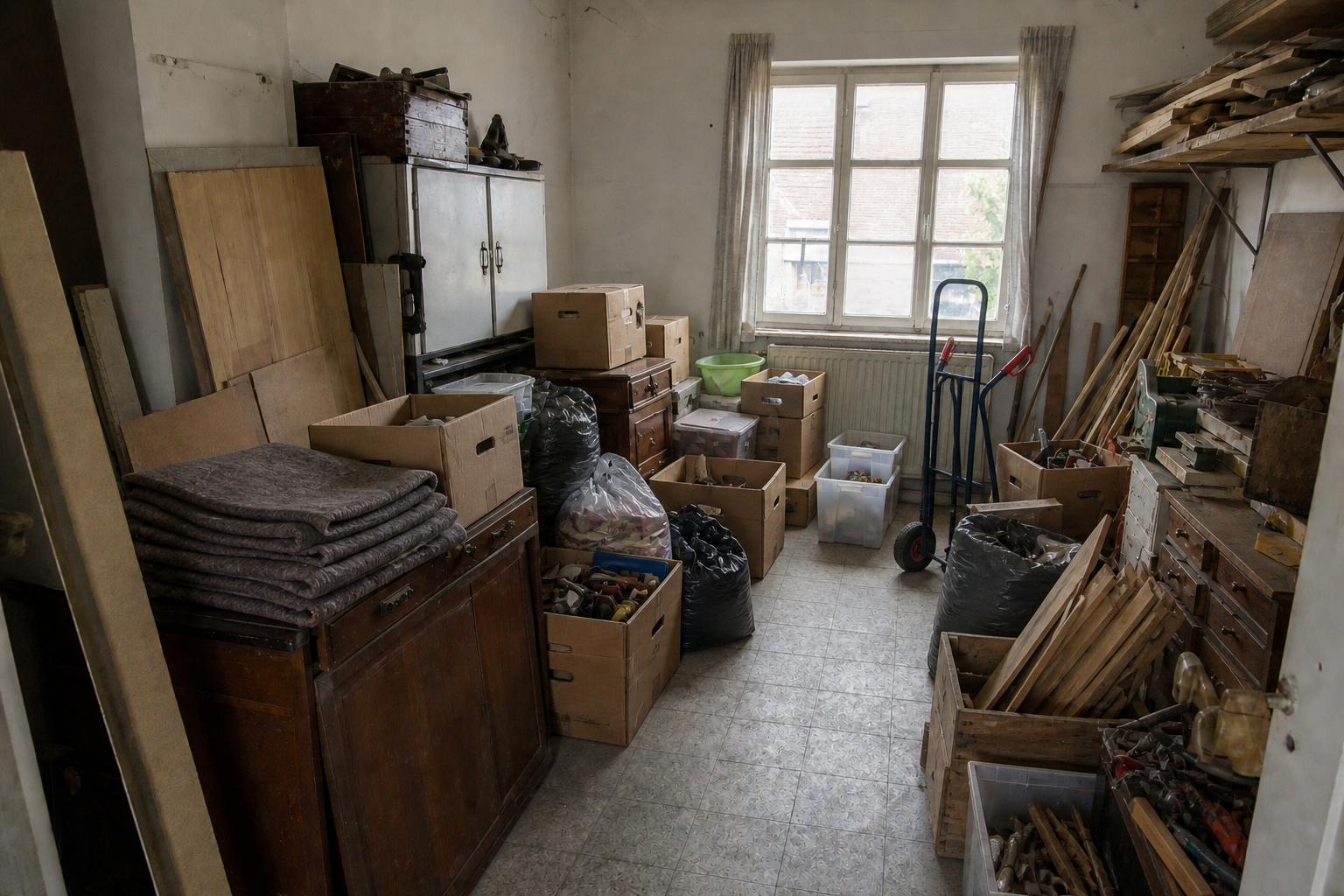 Vide garage-atelier à Oostrozebeke : avant, en cours et après — intervention en cours