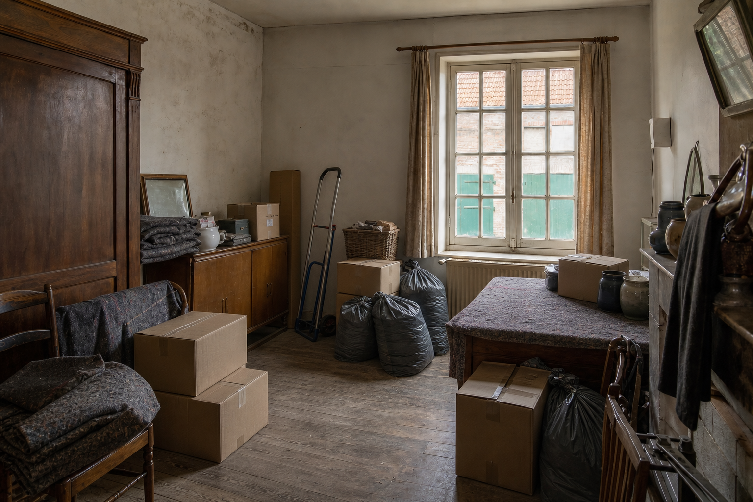 Vide maison villageoise avec grange à Oudenburg : avant, en cours et après — intervention en cours