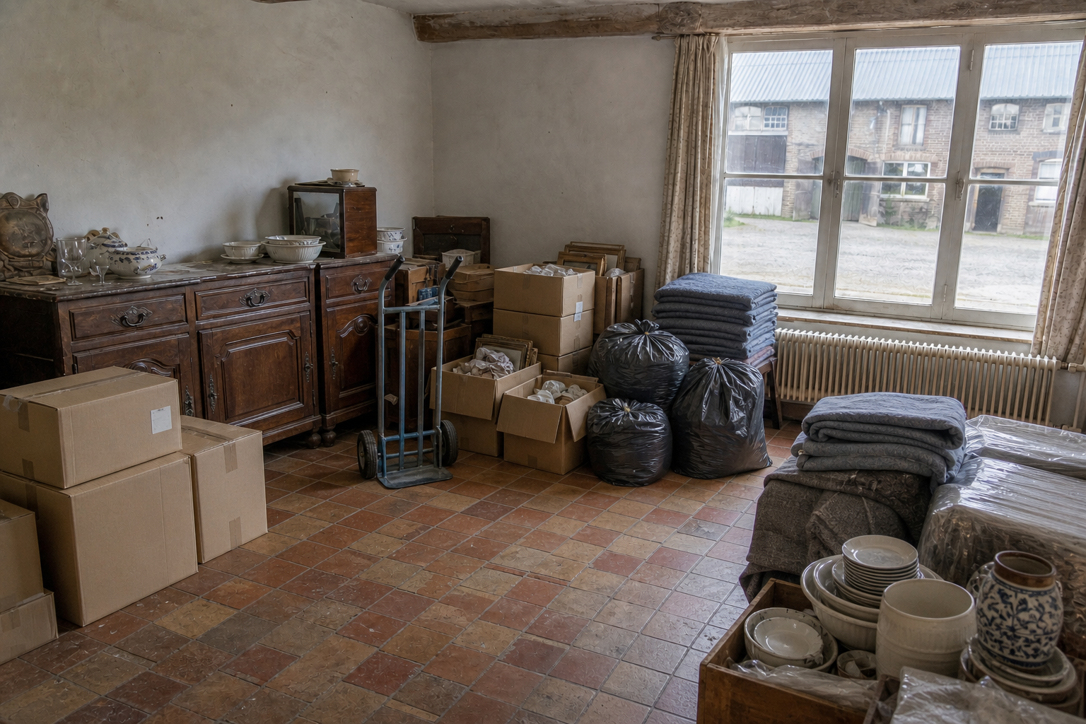 Vide fermette avec grange à Oupeye : avant, en cours et après — intervention en cours