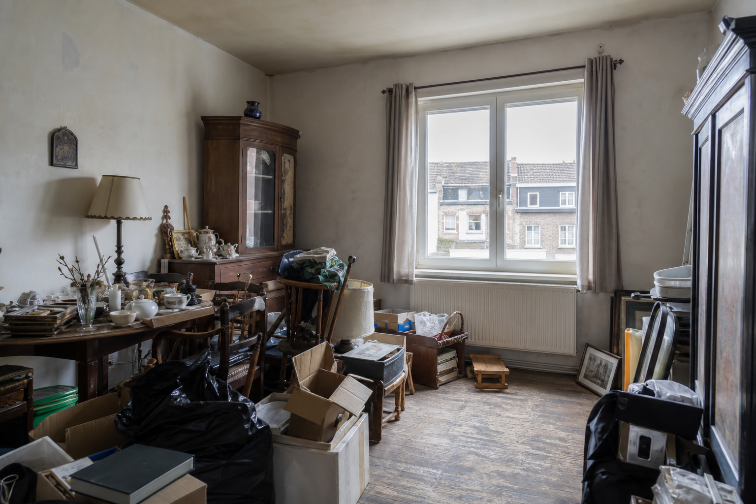 Vide maison mitoyenne à Pepinster : avant, en cours et après — avant débarras