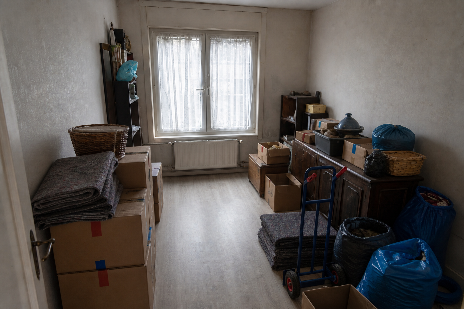 Vide maison mitoyenne à Philippeville : avant, en cours et après — intervention en cours