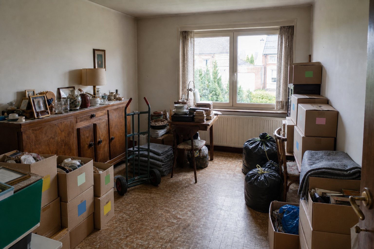 Débarras après départ en maison de repos à Putte : avant, en cours et après — intervention en cours