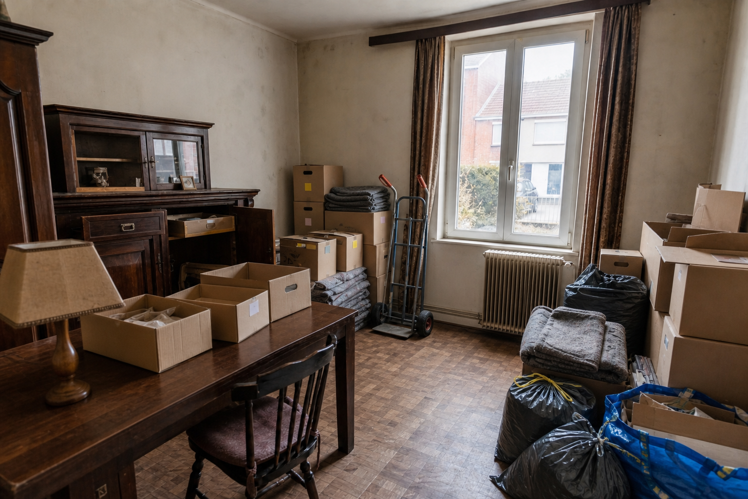 Débarras après départ en maison de repos à Quaregnon : avant, en cours et après — intervention en cours