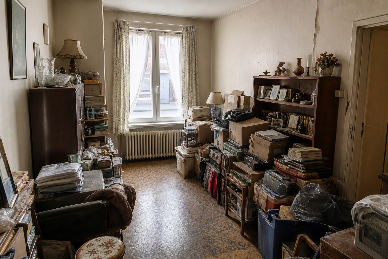 Vide maison ouvrière à Quiévrain : avant, en cours et après — avant débarras