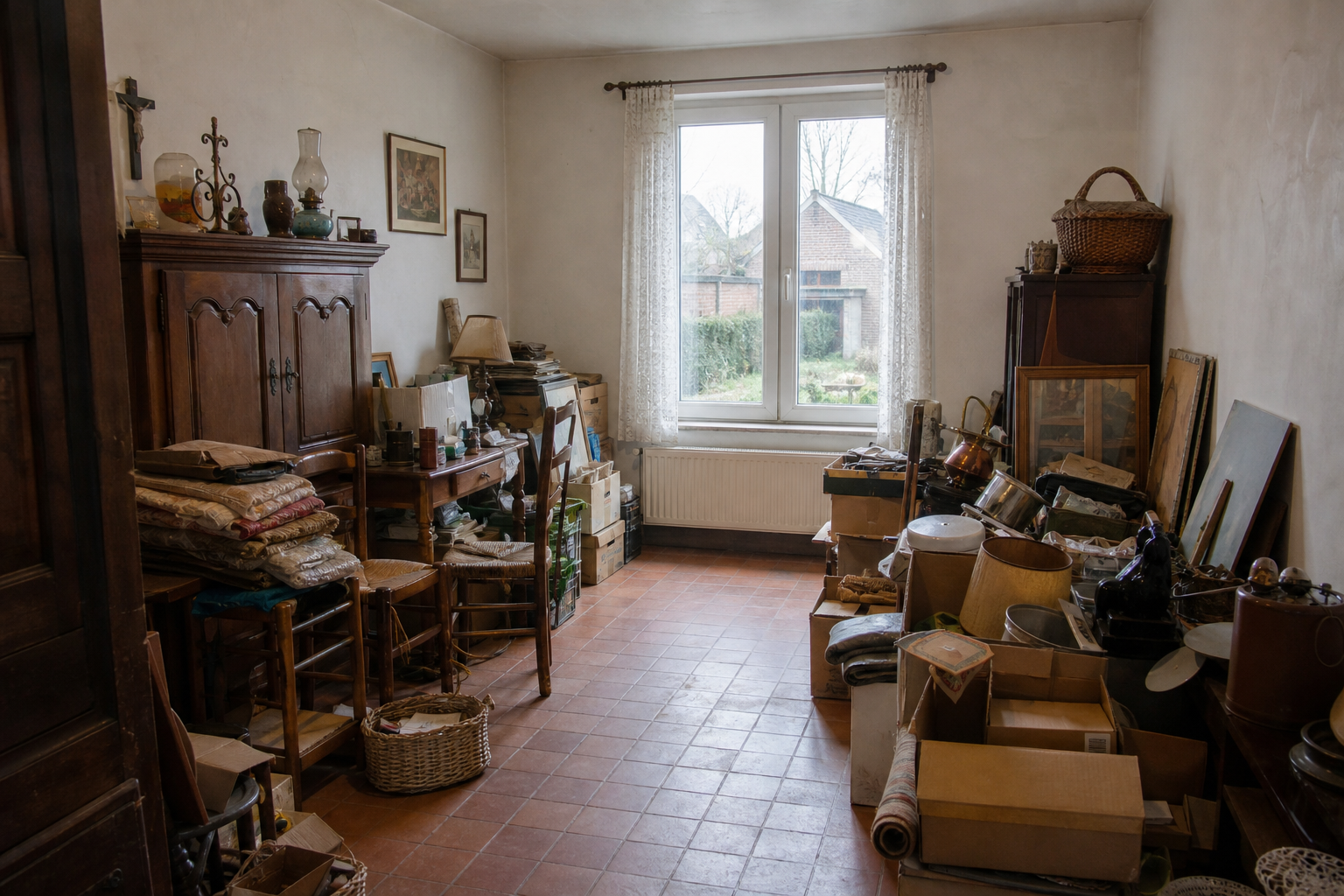Vide maison villageoise avec grange à Ravels : avant, en cours et après — avant débarras