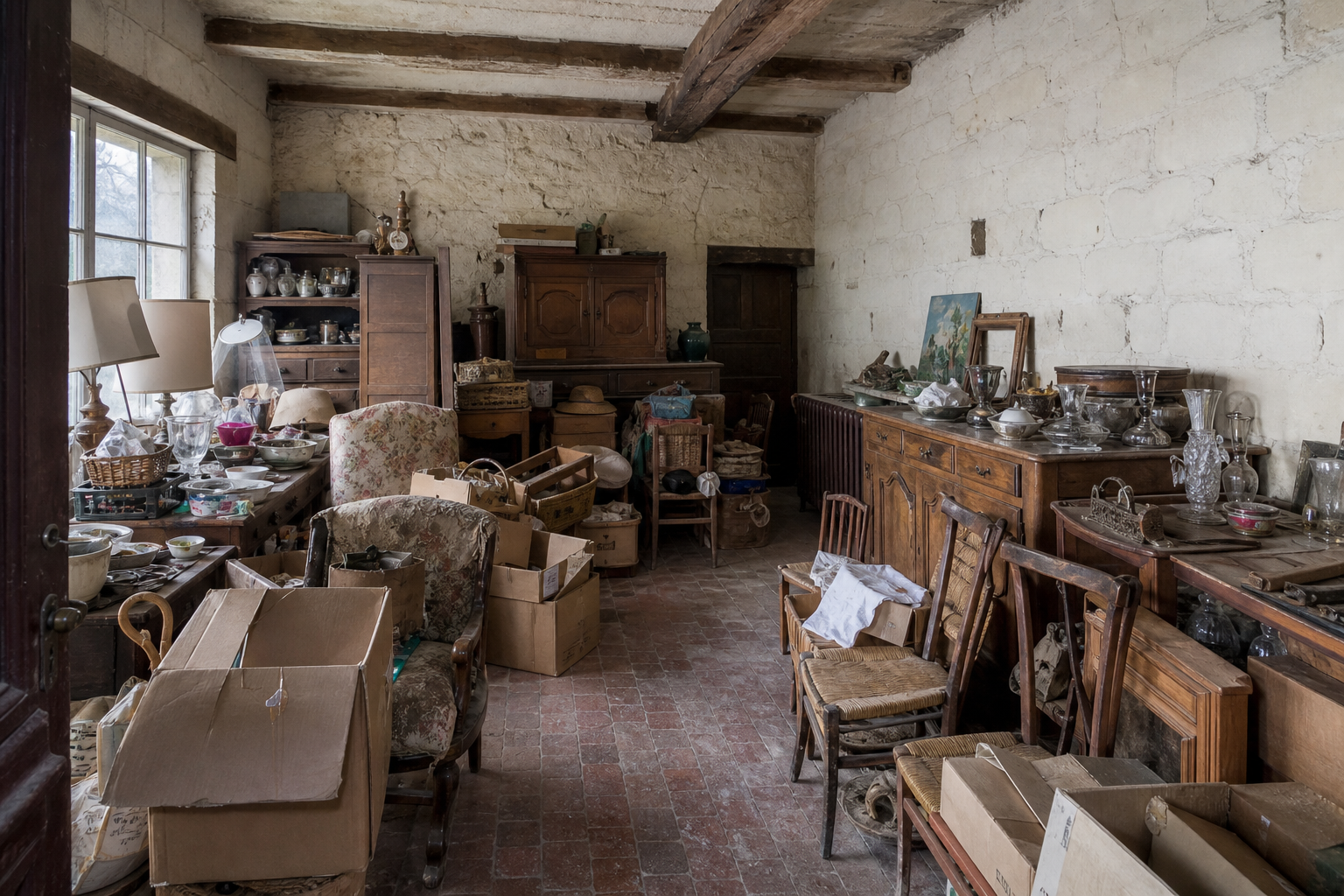 Vide maison villageoise avec grange à Riemst : avant, en cours et après — avant débarras