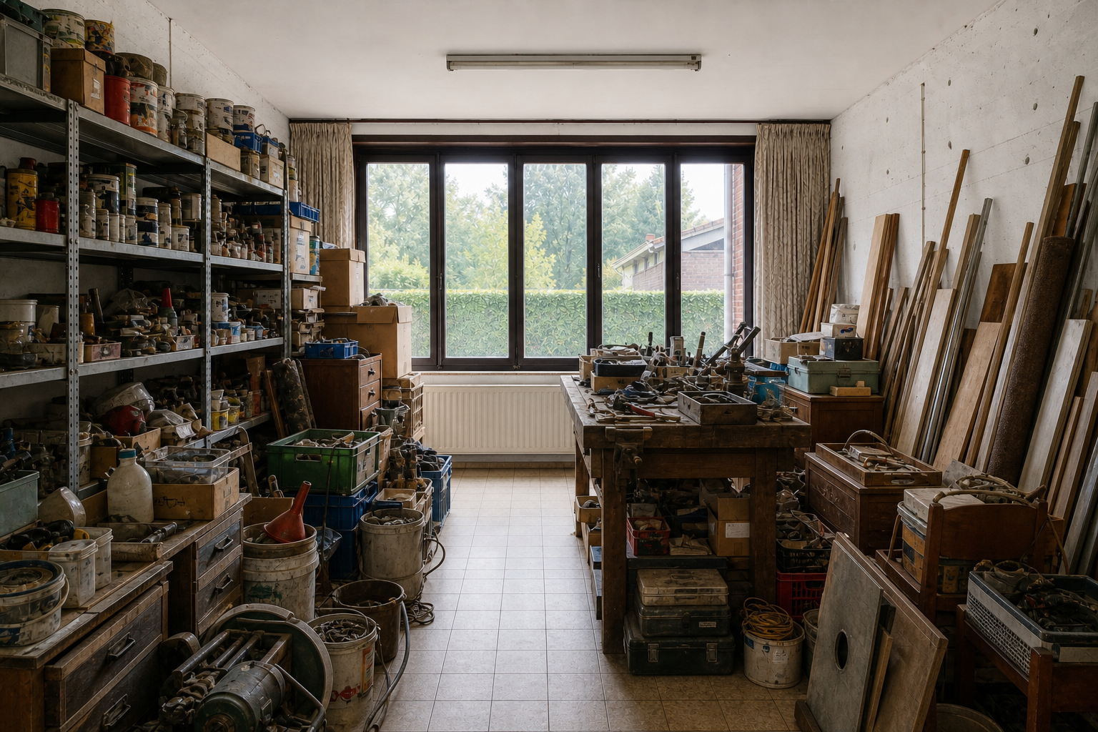 Vide garage-atelier à Rijkevorsel : avant, en cours et après — avant débarras
