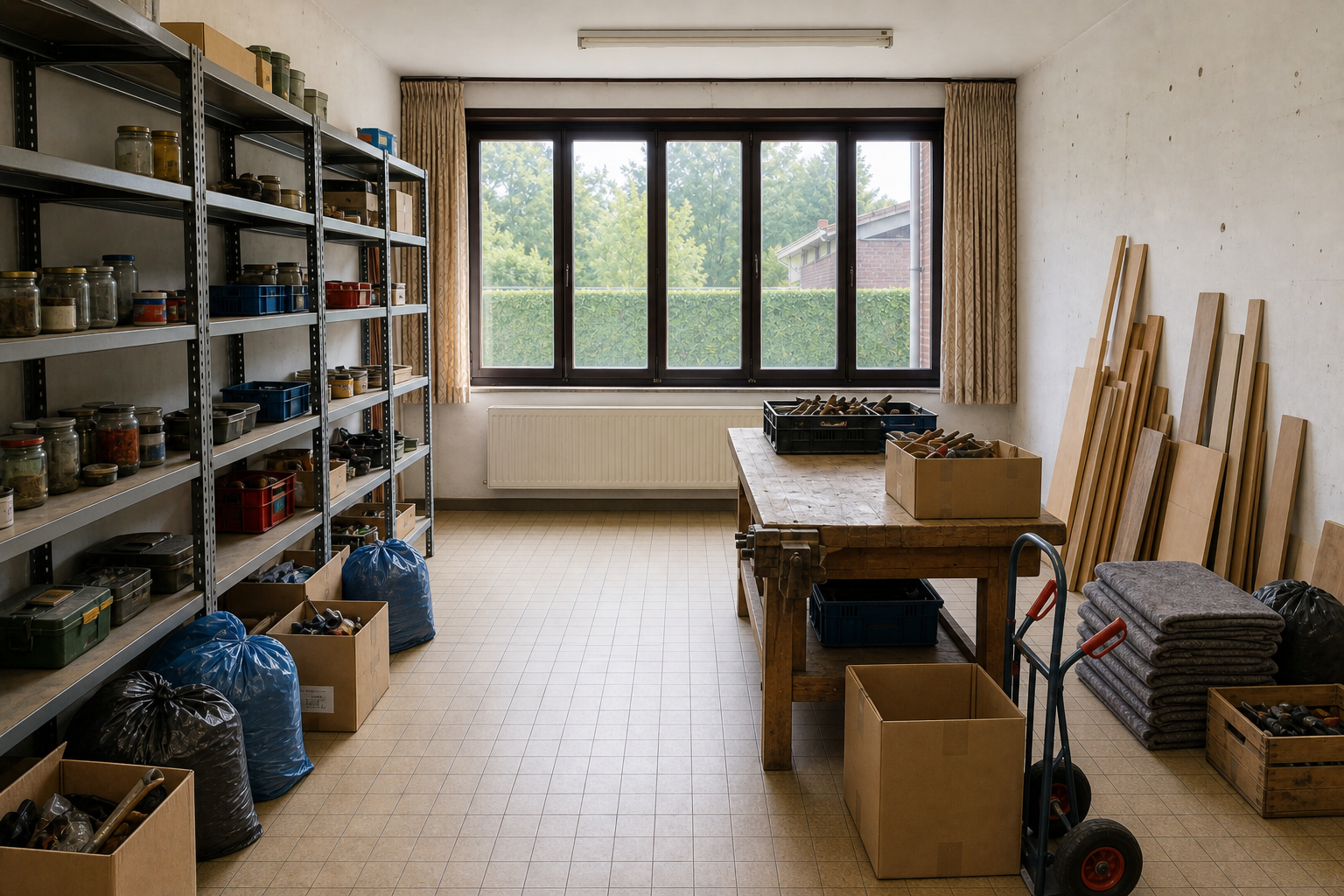 Vide garage-atelier à Rijkevorsel : avant, en cours et après — intervention en cours