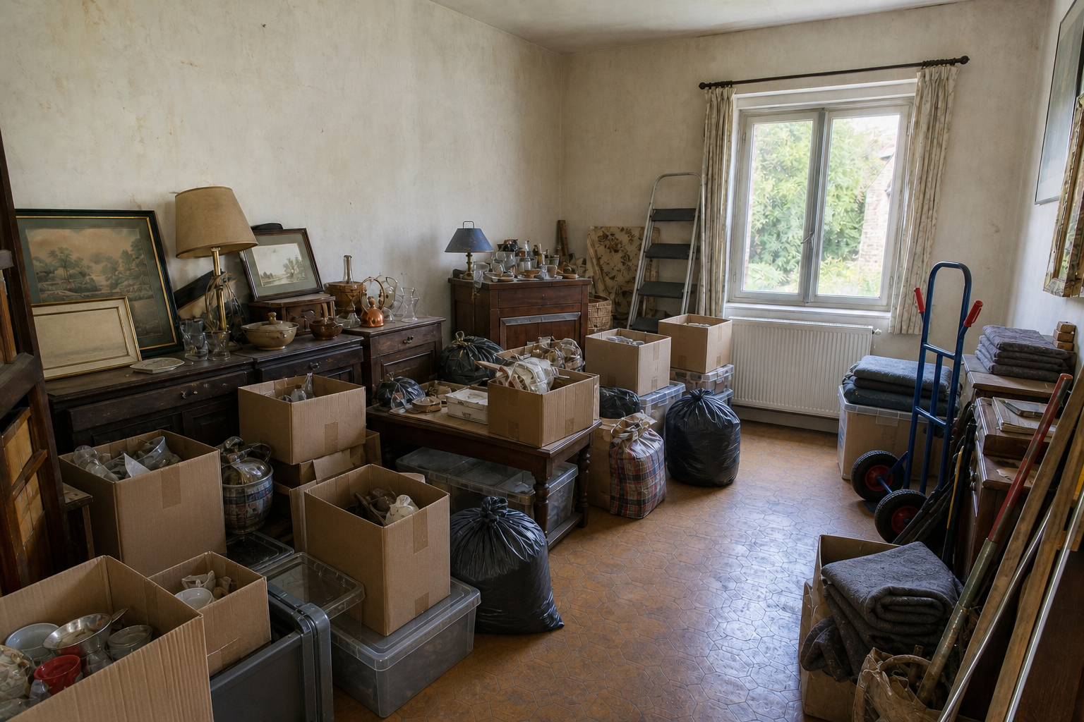 Vide maison familiale avec jardin à Rochefort : avant, en cours et après — intervention en cours