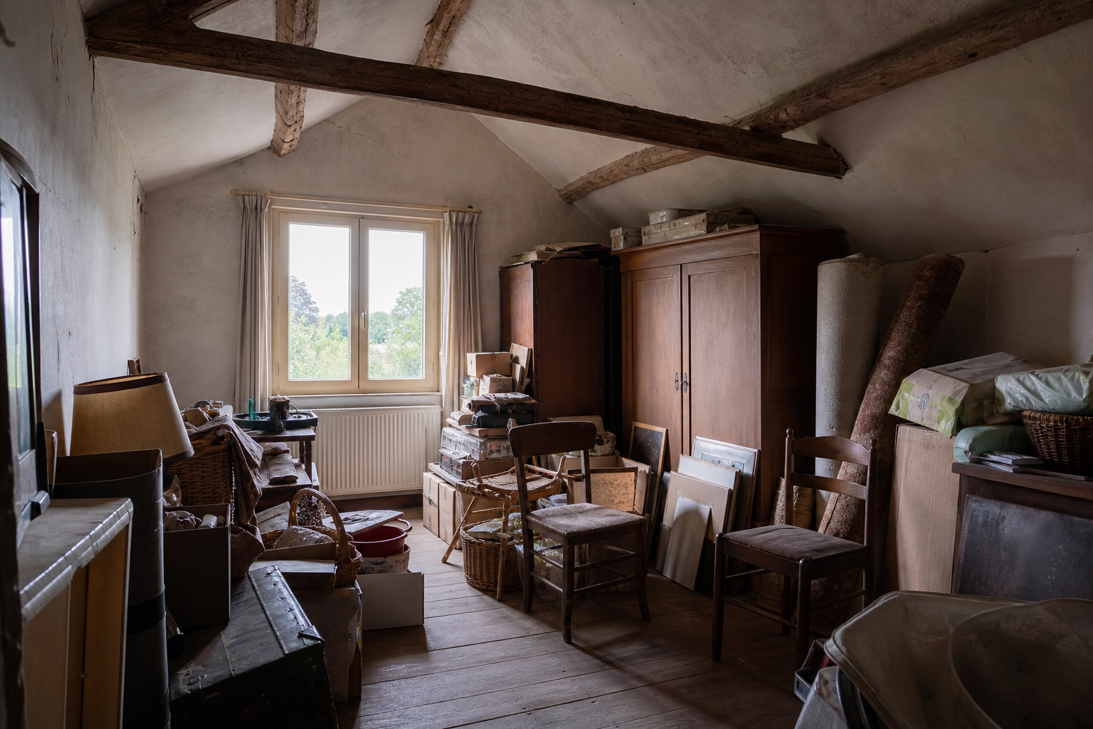 Vide grenier et annexes d'une maison de notable à Ruiselede : avant, en cours et après — avant débarras