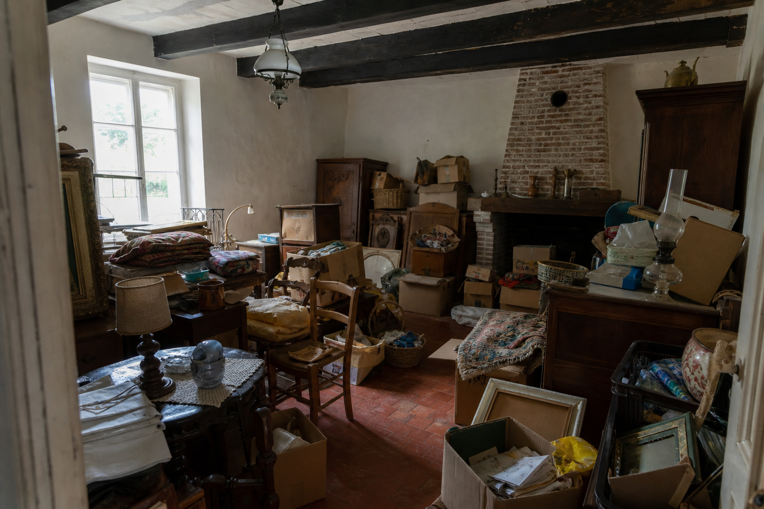 Vide fermette avec dépendances à Rumes : avant, en cours et après — avant débarras