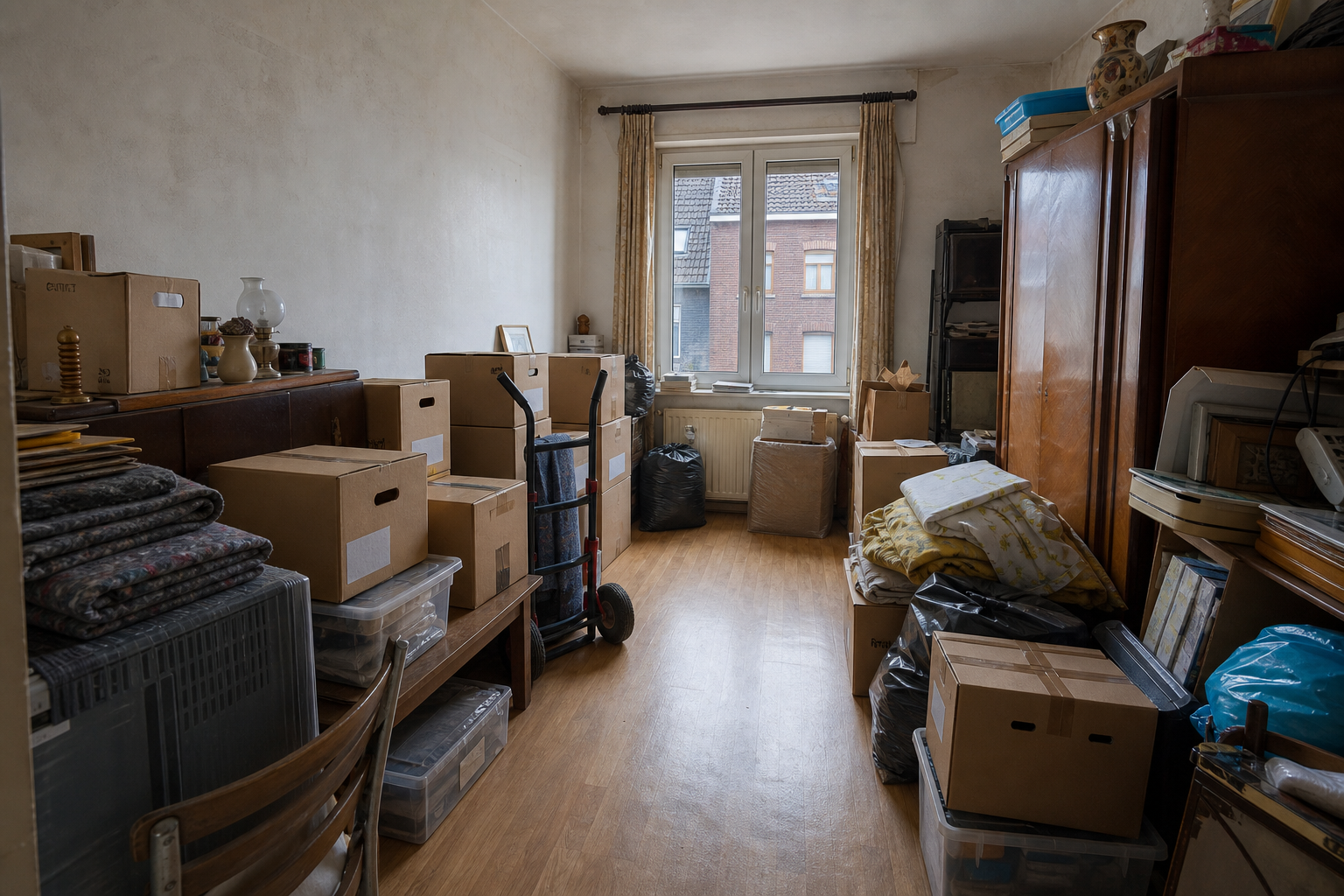 Vide appartement après départ en maison de repos à Saint-Ghislain : avant, en cours et après — intervention en cours